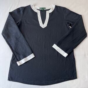 Lauren Ralph Lauren Vintage Black & White Linen Tunic Top Shirt Women's sz Small